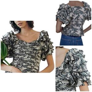 Zara Tiger Print Ruffle Top Size XS